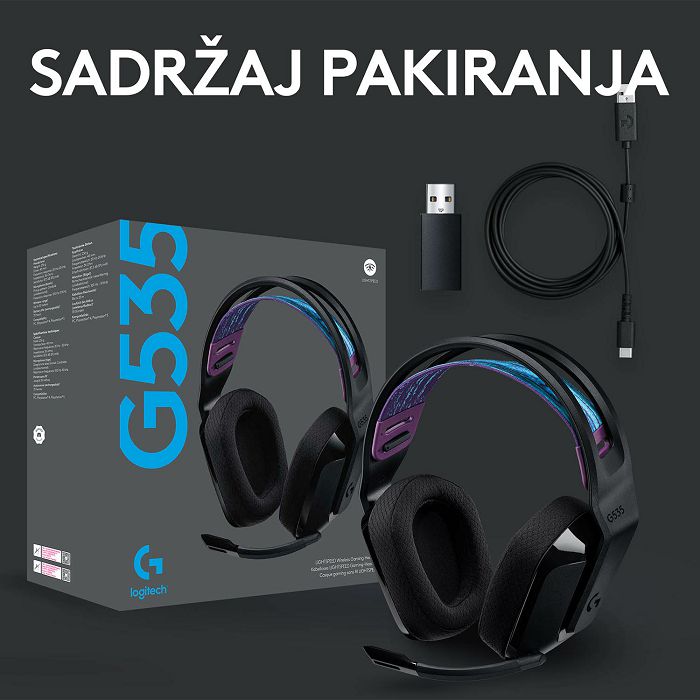 Slušalice LOGITECH Gaming G535 Lightspeed, bežične, crne