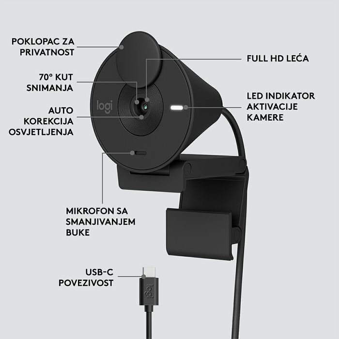 Web kamera LOGITECH Brio 300, crna