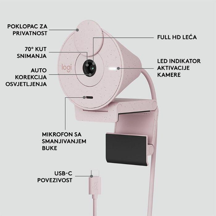 Web kamera LOGITECH Brio 300, roza