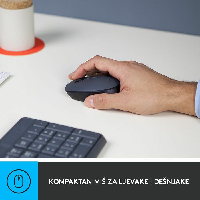 Tipkovnica + miš LOGITECH MK235 Wireless Desktop, bežična, siva, USB