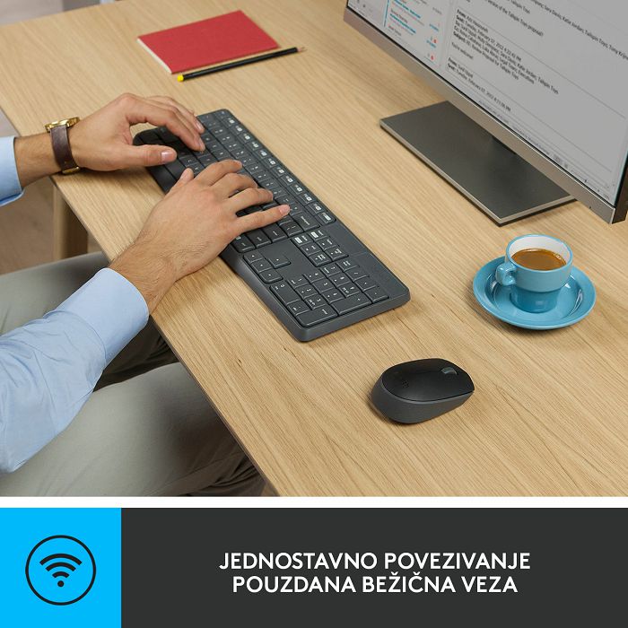 Tipkovnica + miš LOGITECH MK235 Wireless Desktop, bežična, siva, USB