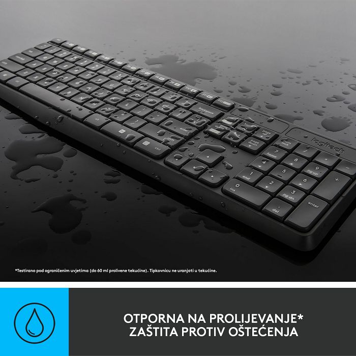 Tipkovnica + miš LOGITECH MK235 Wireless Desktop, bežična, siva, USB