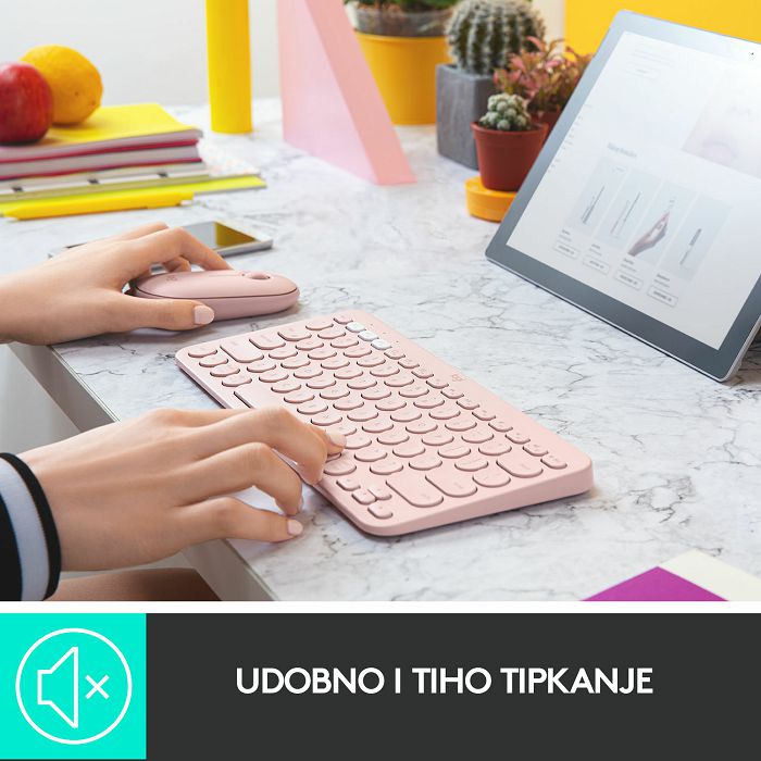 Tipkovnica LOGITECH K380, Bluetooth, kompaktna, roza