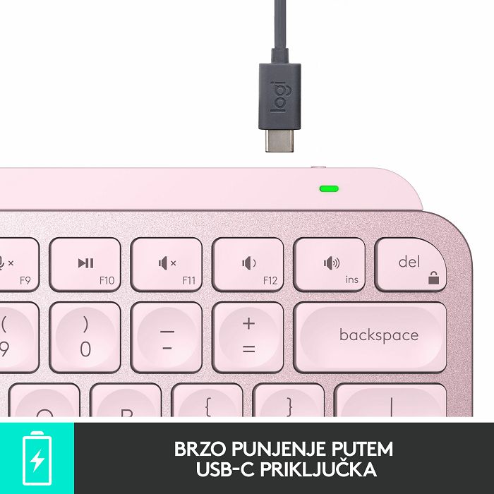Tipkovnica LOGITECH MX Keys mini, bežična, Bluetooth, roza