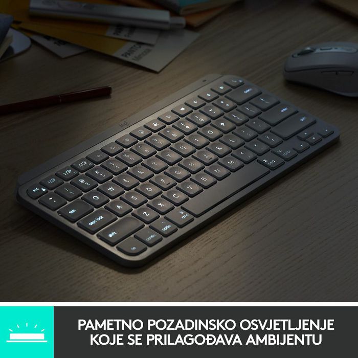 Tipkovnica LOGITECH MX Keys mini, bežična, Bluetooth, roza