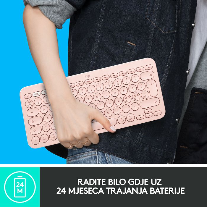 Tipkovnica LOGITECH K380 za Apple, Bluetooth, kompaktna, roza