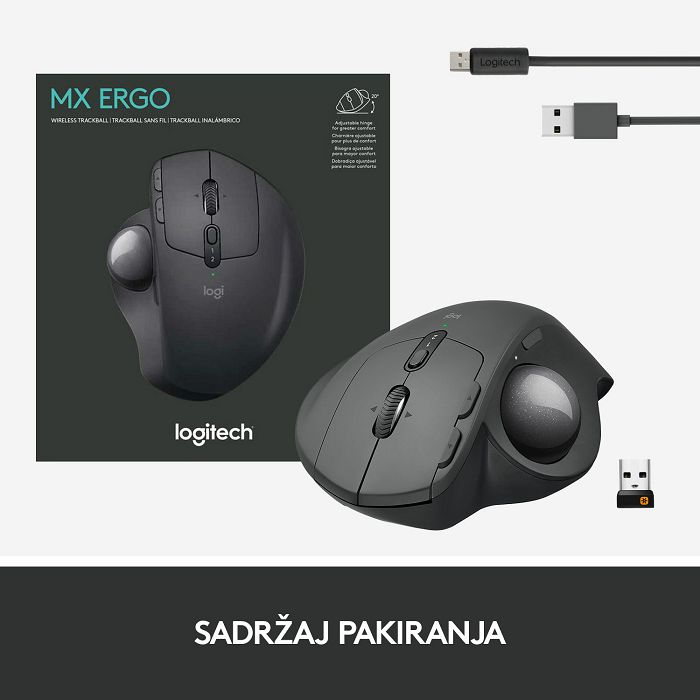 Miš LOGITECH MX Ergo, optički, trackball, bežični, USB, sivi