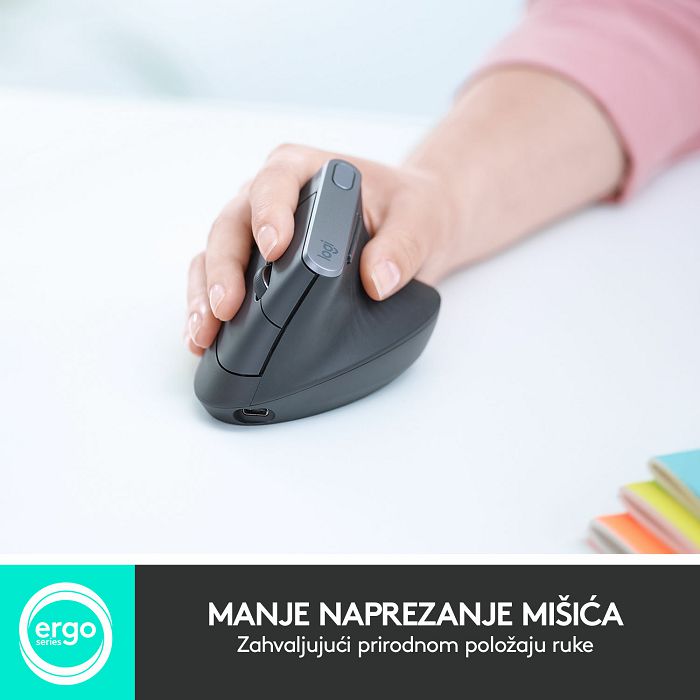 Miš LOGITECH MX Vertical Advanced Ergonomic, optički, bežični, USB, crni