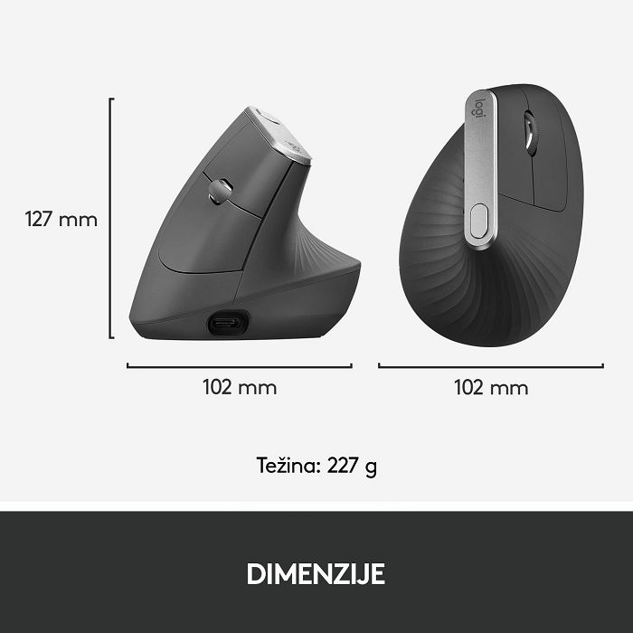 Miš LOGITECH MX Vertical Advanced Ergonomic, optički, bežični, USB, crni