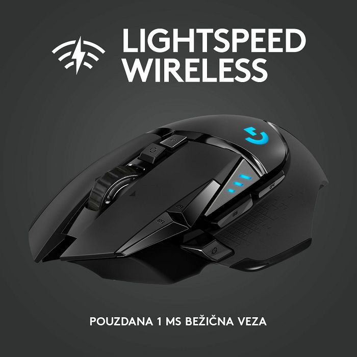 Miš LOGITECH Gaming G502 Lightspeed, optički, 25600dpi, bežični, crni