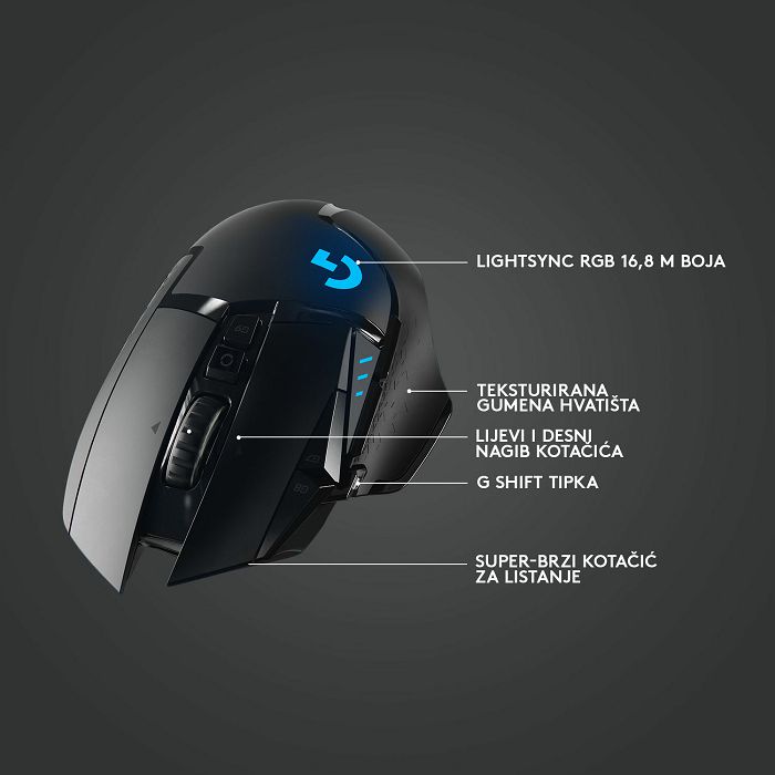 Miš LOGITECH Gaming G502 Lightspeed, optički, 25600dpi, bežični, crni