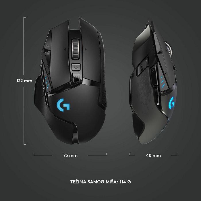 Miš LOGITECH Gaming G502 Lightspeed, optički, 25600dpi, bežični, crni