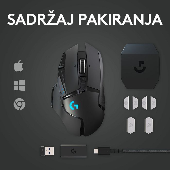 Miš LOGITECH Gaming G502 Lightspeed, optički, 25600dpi, bežični, crni