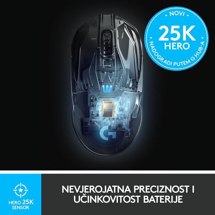 Miš LOGITECH Gaming G903 Hero, bežični, 25600dpi, crni, USB