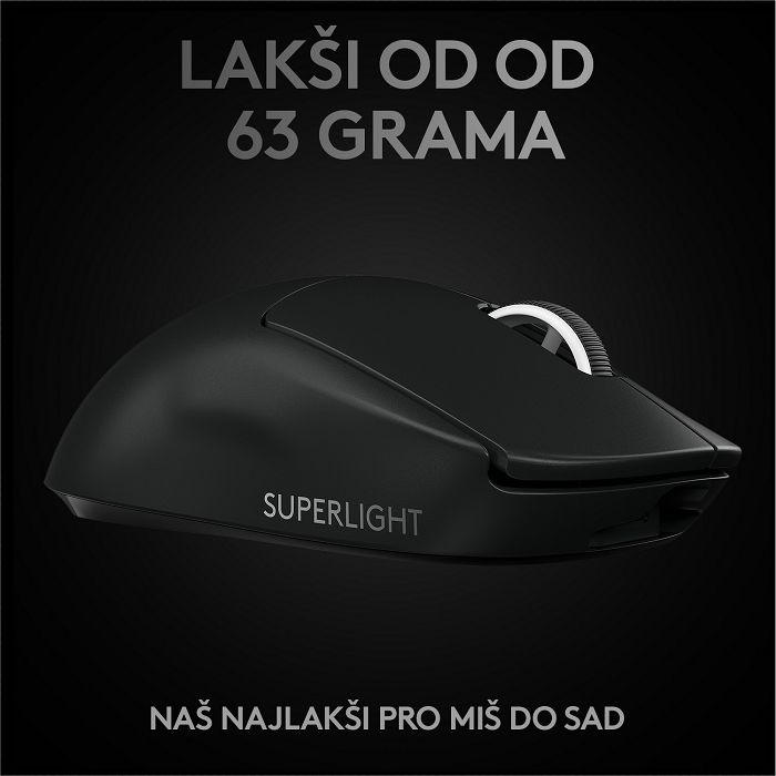 Miš LOGITECH Pro X Superlight, bežični, optički, 24500dpi, crni, USB
