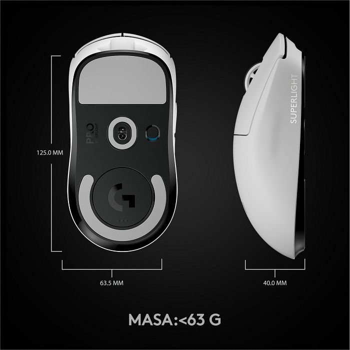 Miš LOGITECH Pro X Superlight, bežični, optički, 24500dpi, bijeli, USB