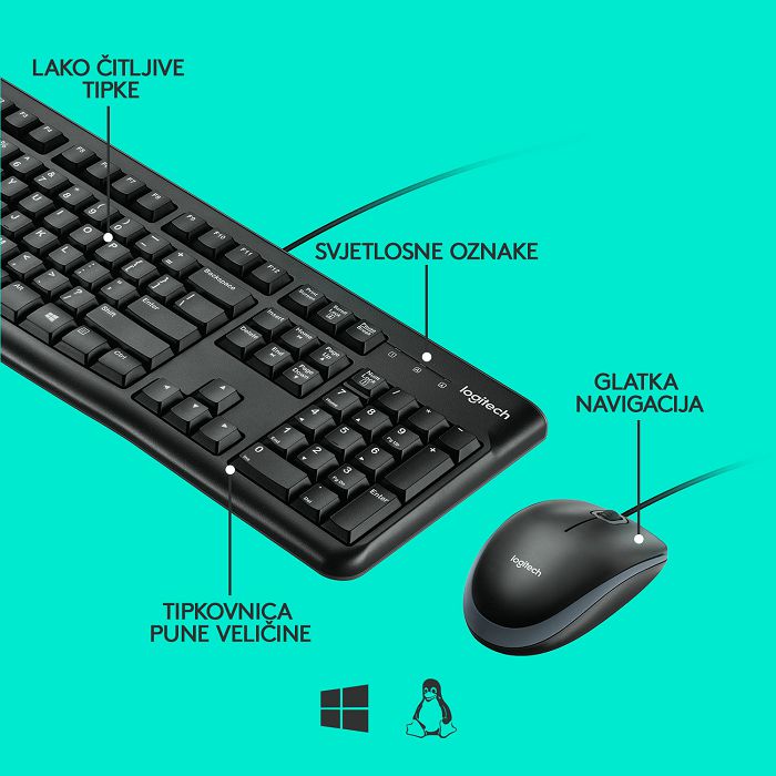 Tipkovnica + miš LOGITECH MK120 Desktop, crna, USB