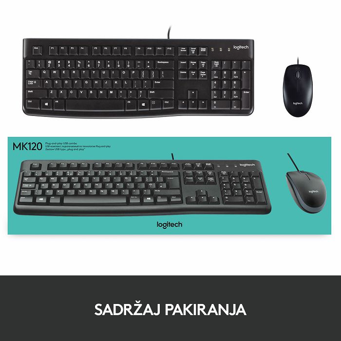 Tipkovnica + miš LOGITECH MK120 Desktop, crna, USB