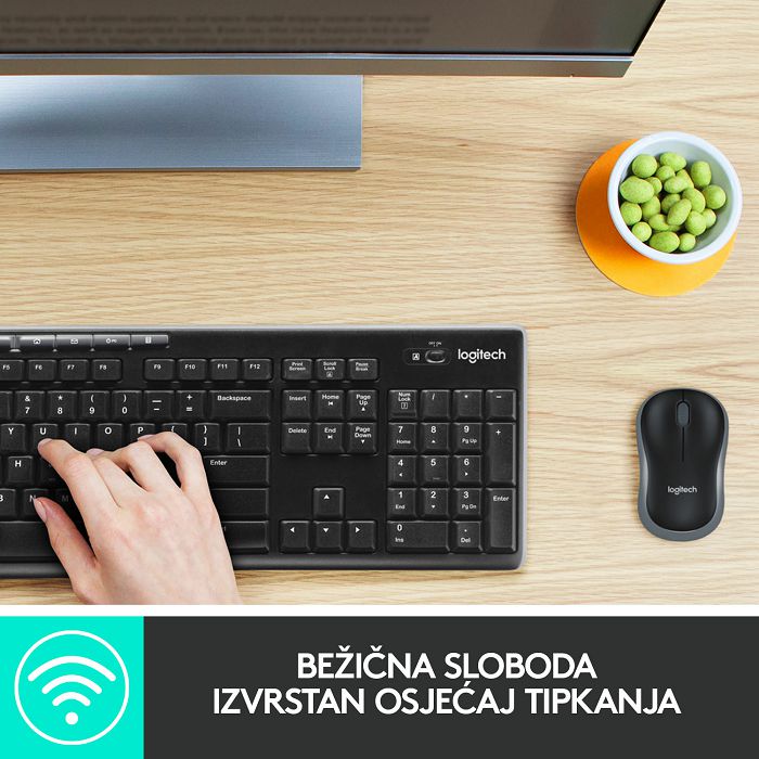 Tipkovnica + miš LOGITECH MK270 Wireless Desktop, bežična, crna, USB