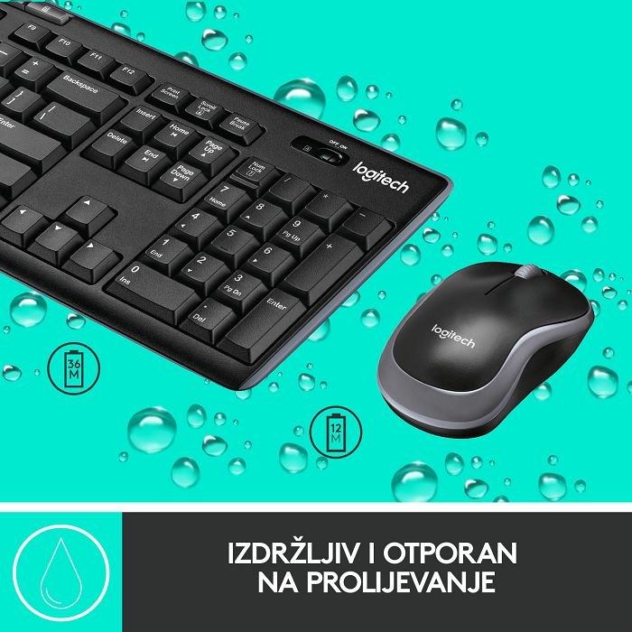 Tipkovnica + miš LOGITECH MK270 Wireless Desktop, bežična, crna, USB