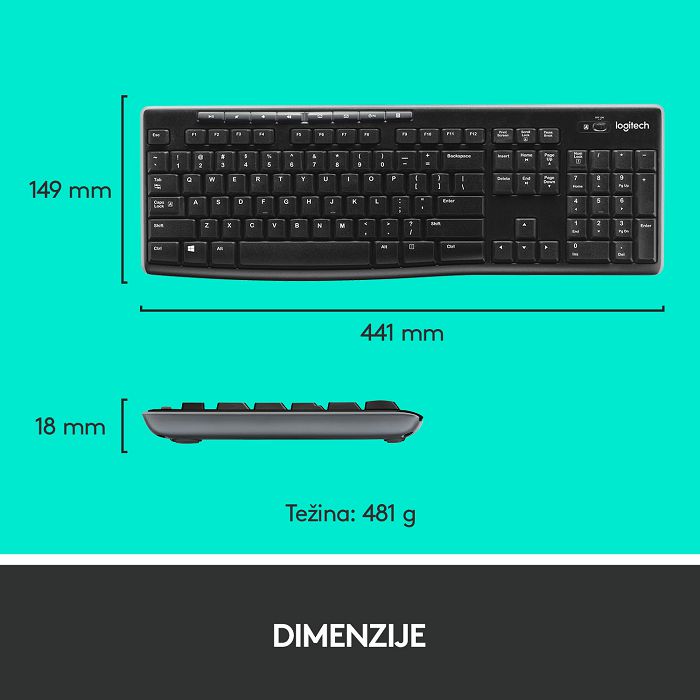 Tipkovnica + miš LOGITECH MK270 Wireless Desktop, bežična, crna, USB