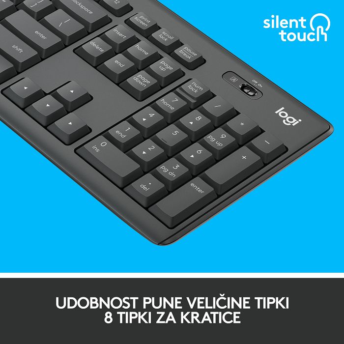 Tipkovnica + miš LOGITECH MK295 Silent Wireless Combo, bežična, crna, USB