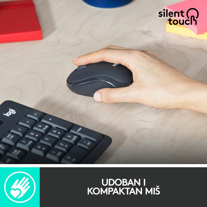 Tipkovnica + miš LOGITECH MK295 Silent Wireless Combo, bežična, crna, USB