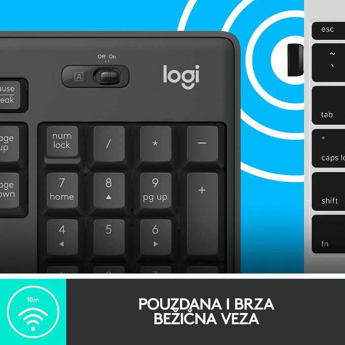 Tipkovnica + miš LOGITECH MK295 Silent Wireless Combo, bežična, crna, USB