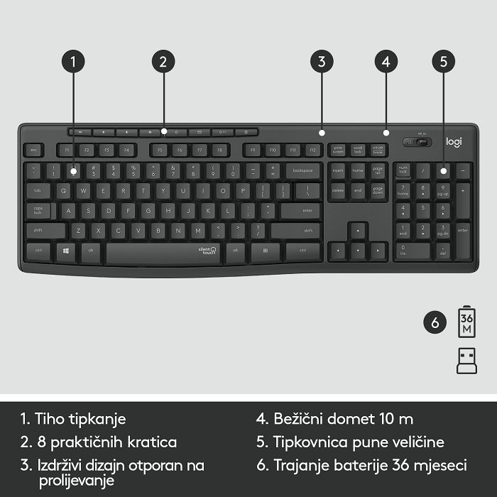 Tipkovnica + miš LOGITECH MK295 Silent Wireless Combo, bežična, crna, USB