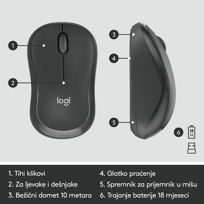 Tipkovnica + miš LOGITECH MK295 Silent Wireless Combo, bežična, crna, USB