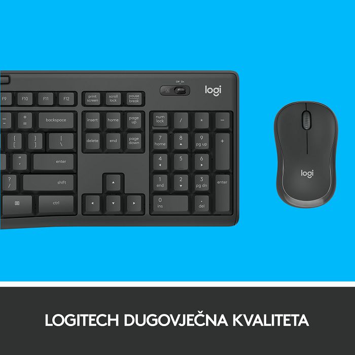 Tipkovnica + miš LOGITECH MK295 Silent Wireless Combo, bežična, crna, USB