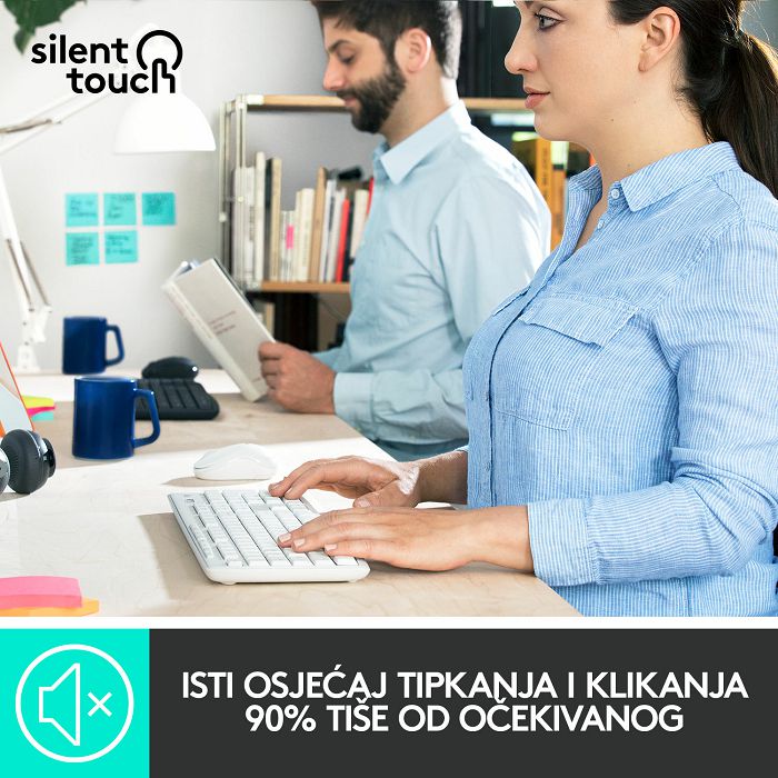 Tipkovnica + miš LOGITECH MK295 Silent Wireless Combo, bežična, bijela, USB