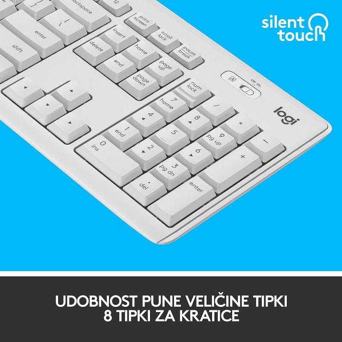 Tipkovnica + miš LOGITECH MK295 Silent Wireless Combo, bežična, bijela, USB