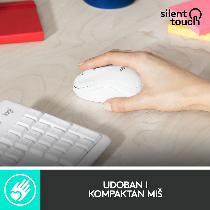 Tipkovnica + miš LOGITECH MK295 Silent Wireless Combo, bežična, bijela, USB