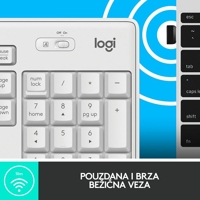 Tipkovnica + miš LOGITECH MK295 Silent Wireless Combo, bežična, bijela, USB