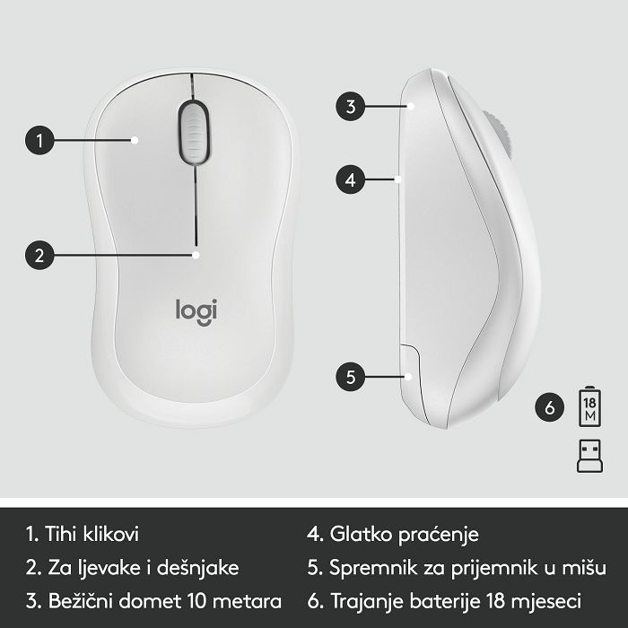 Tipkovnica + miš LOGITECH MK295 Silent Wireless Combo, bežična, bijela, USB