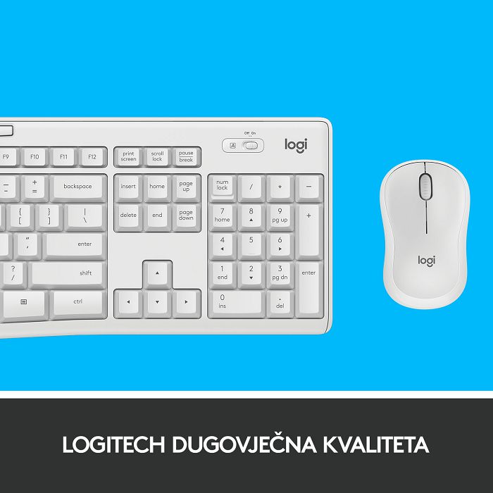 Tipkovnica + miš LOGITECH MK295 Silent Wireless Combo, bežična, bijela, USB