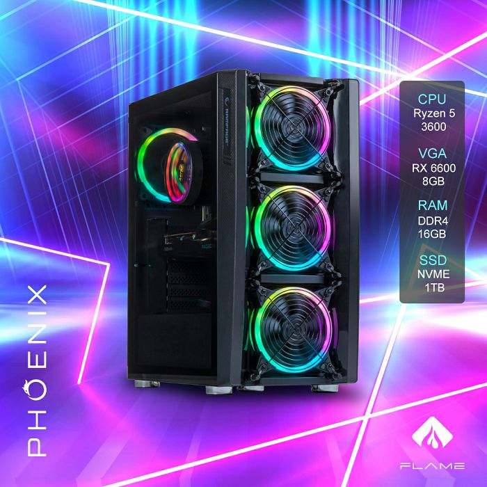 Računalo Phoenix FLAME Z-514 AMD Ryzen 5 3600/16GB (2x8GB) DDR4/NVME SSD 1TB/RX 6600