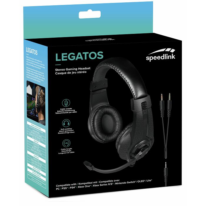 Slušalice SPEEDLINK Legatos, mikrofon, PC/PS5/PS4/Xbox Series X/S/Switch/OLED/Lite, crne
