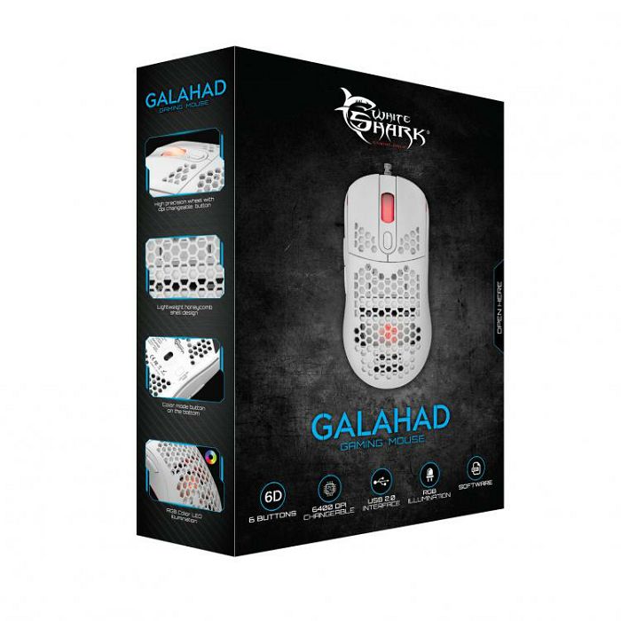 WHITE SHARK RGB gaming miš GALAHAD bijeli 6400dpi