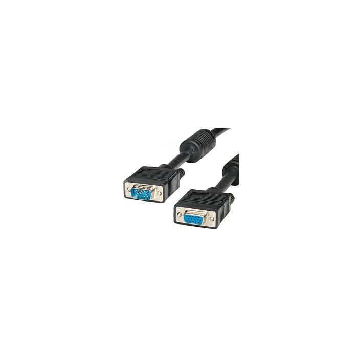 Roline VGA HQ kabel (feritna jezgra), HD15 M/F, 3.0m, crni
