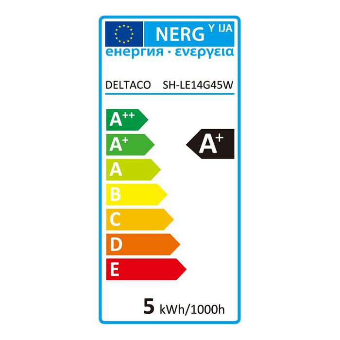 Pametna žarulja DELTACO, E14, LED, G45, 5W, 2700K-6500K, prigušivanje, bijelo svjetlo, WiFi