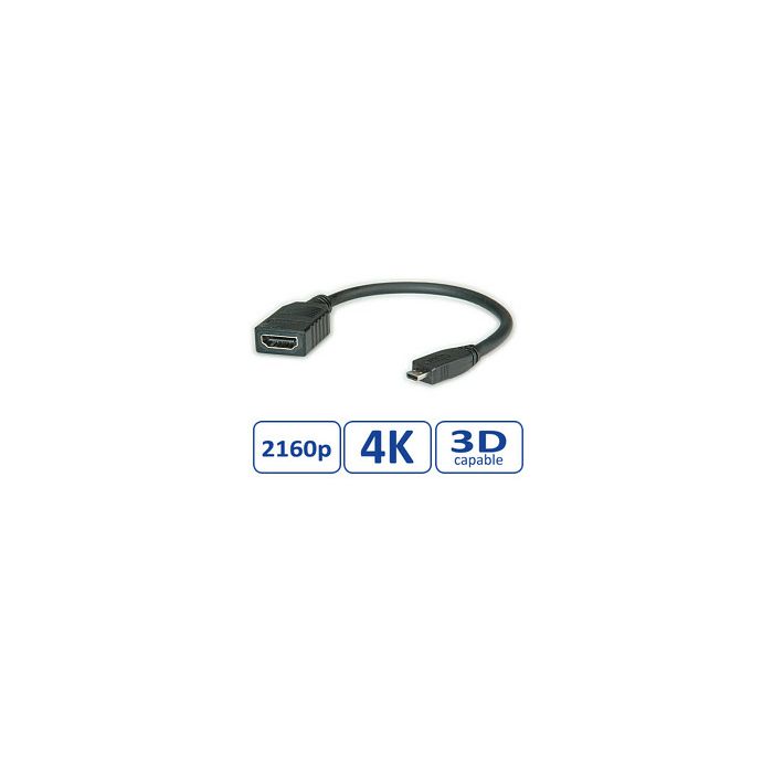 Roline VALUE HDMI High Speed kabel sa mrežom, TIP A (F) - TIP D (M), 0.15m