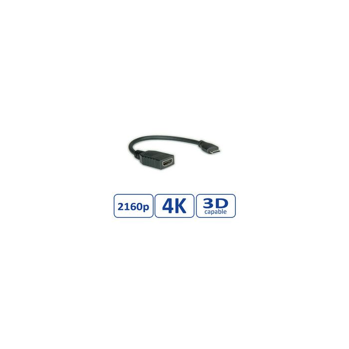 Roline VALUE HDMI High Speed kabel sa mrežom, TIP A (F) - TIP C (M) (mini), 0.15m