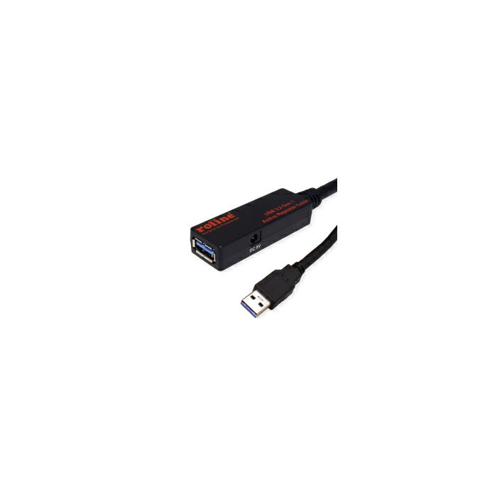 Roline USB3.2 Gen1 aktivni produžni kabel sa ponavljačem, 15m, crni