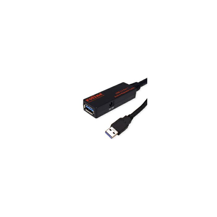 Roline USB3.2 Gen1 aktivni produžni kabel sa ponavljačem, 20m, crni