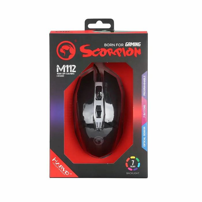 Miš MARVO SCORPION M112, žičani, LED, 4000 DPI, crni