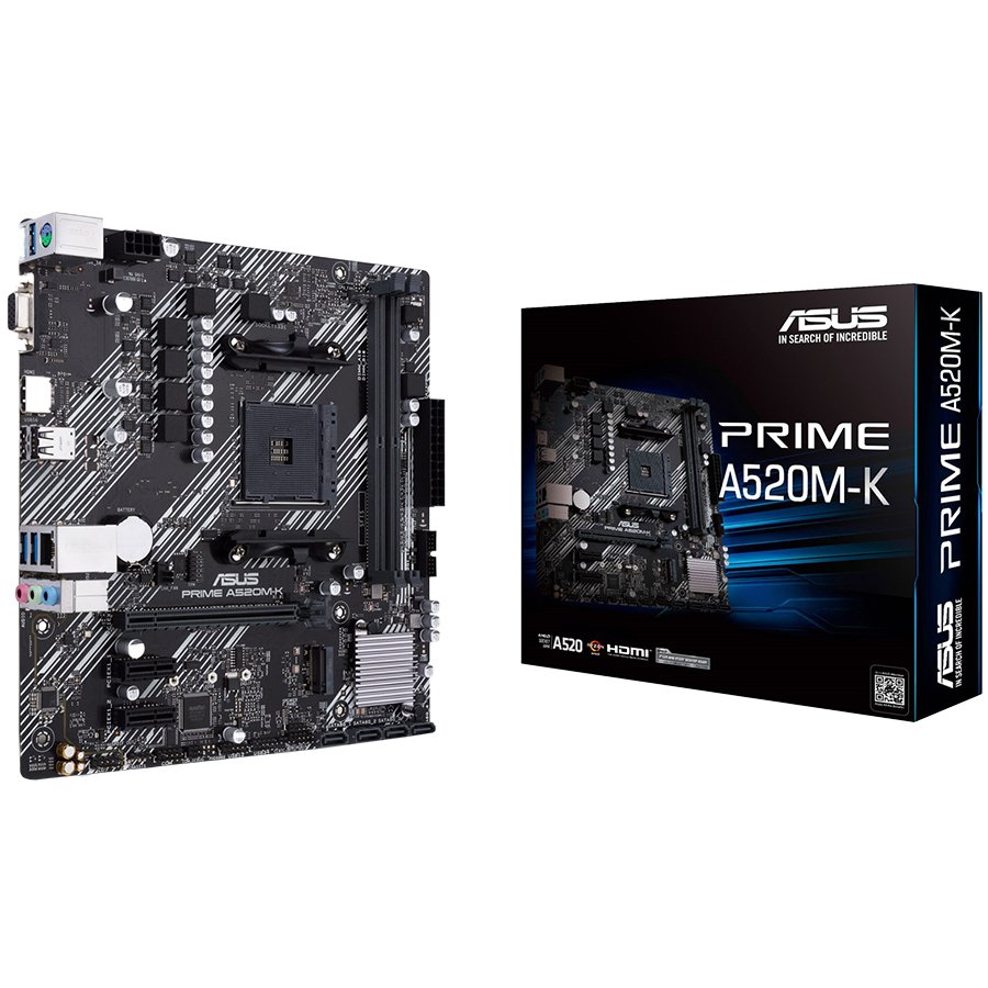 ASUS PRIME A520M-K AM4 mATX MB - AMD A520 2xDIMM DDR4 1xM.2 4xSATA PCIe 3.0 1Gb Ethernet 1xD-SUB 1xHDMI - 90MB1500-M0EAY0-A