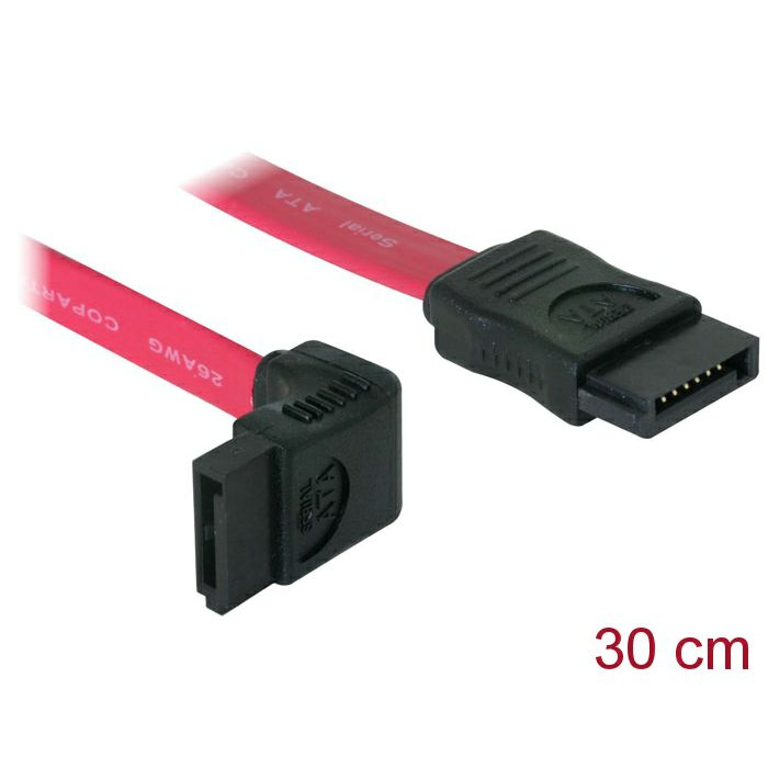 Kabel DELOCK, interni SATA, 30cm, crveni, jedan konektor pod gornjim 90° kutem