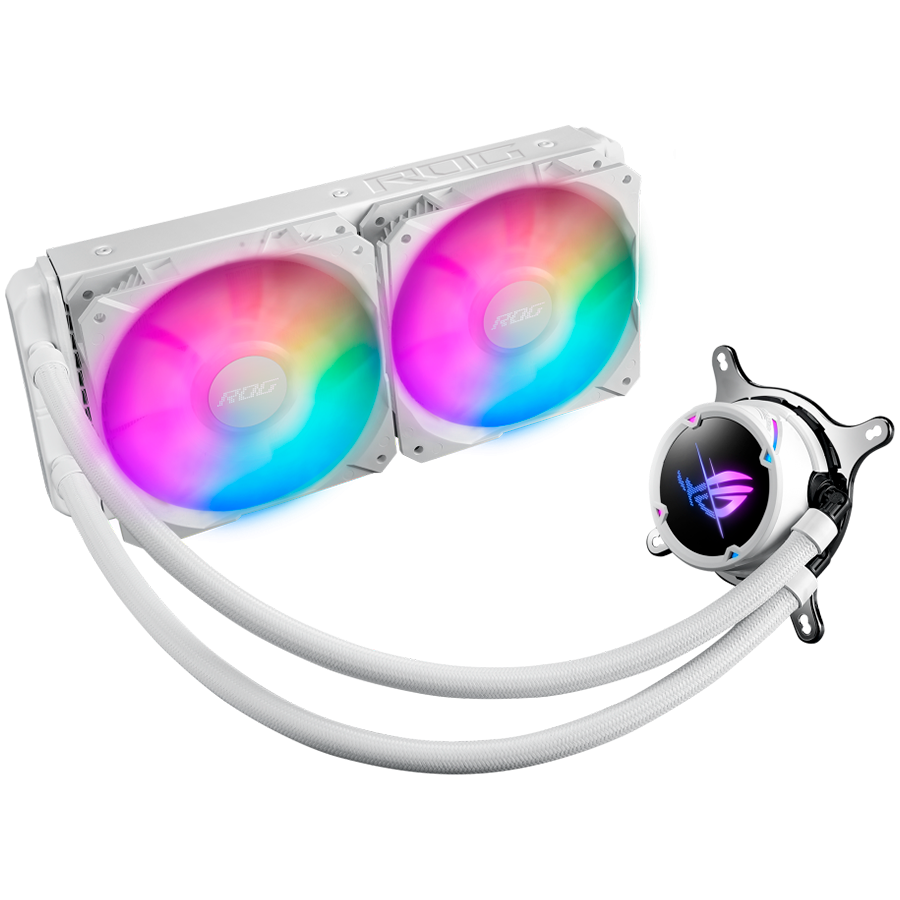 ASUS ROG Strix LC II 240 ARGB White Edition vodno hlajenje za procesor z Aura Sync in dvojnimi ROG 120 mm naslovljivimi RGB ventilatorji. - 90RC00E2-M0UAY4-A